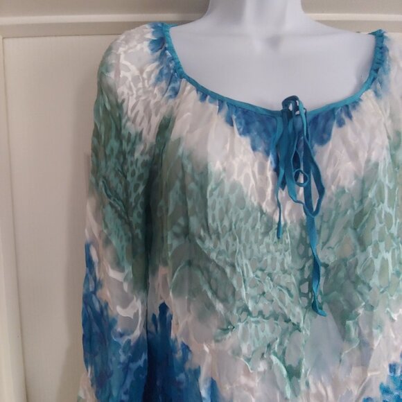 Hale Bob Silk Blend Burnout Velvet Sheer Coastal Flowy Silky Top S Oversize - Picture 3 of 12